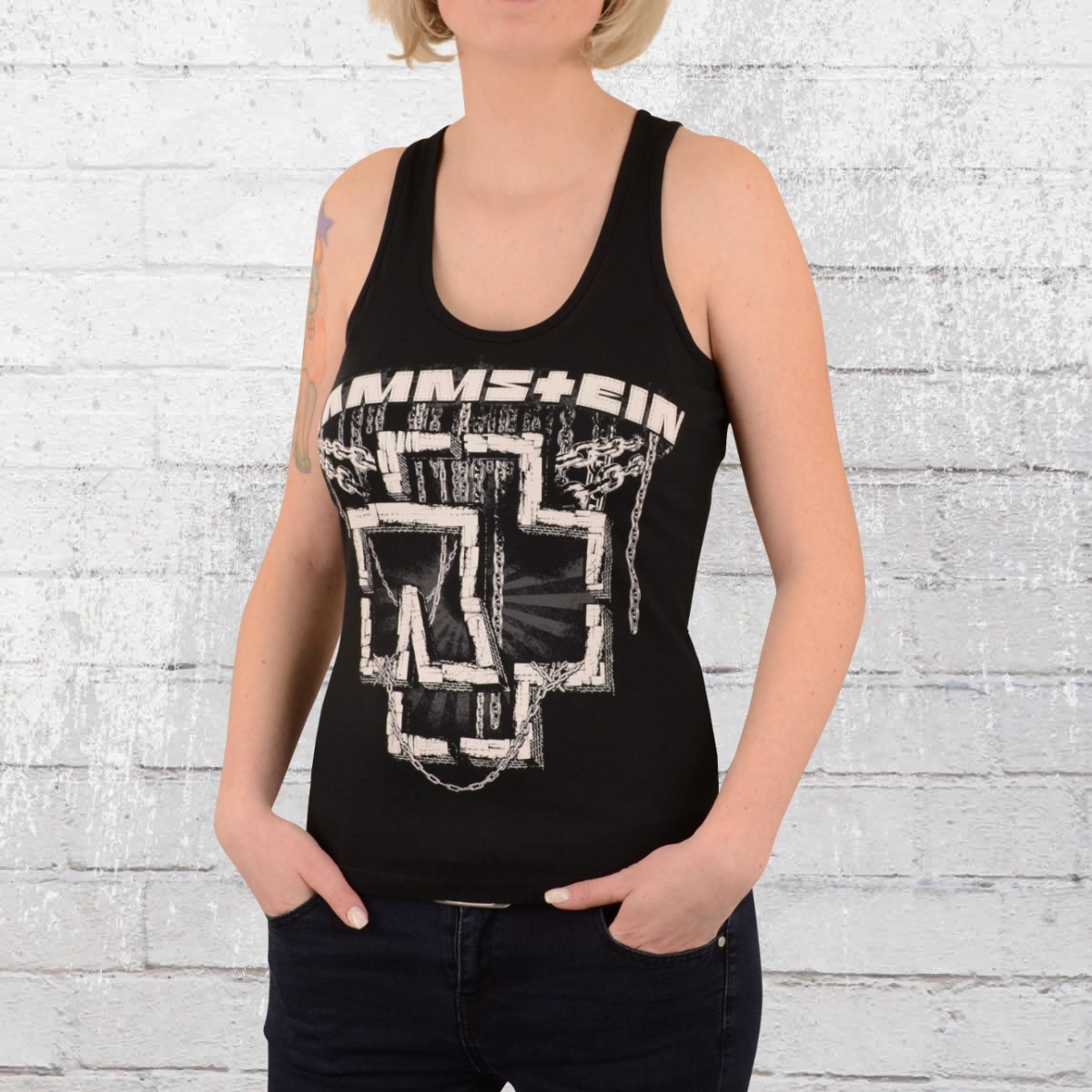 Rammstein Frauen Damen Girlie Shirt XXI Offizielles Band Merchandise Fan Shirt schwarz mit Silber metallic Front Print