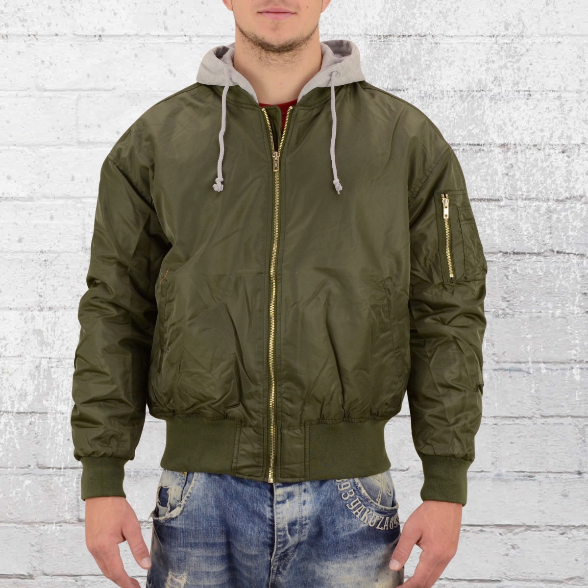 Order now | Urban Classics Mens Hooded Oversized Bomber Jacket olive green