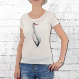 Greenbomb T-Shirt Damen Animal Fischreiher weiss 