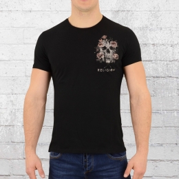Religion T-Shirt Mit Brusttasche Pocket Print Skull schwarz 