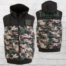 Yakua Mens Quilted Hooded Vest F*ck Society camouflage 