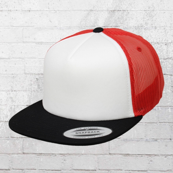 Yupoong by Flexfit Foam Trucker Snapback Hat black white red 
